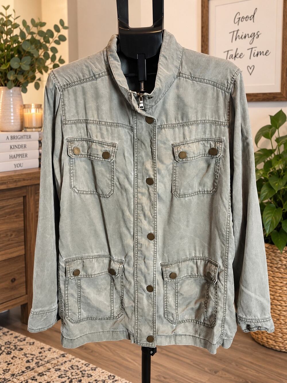 Lane Bryant Women’s 22/24 Utility Jacket Gray Olive 4 Pocket Military Field Coat